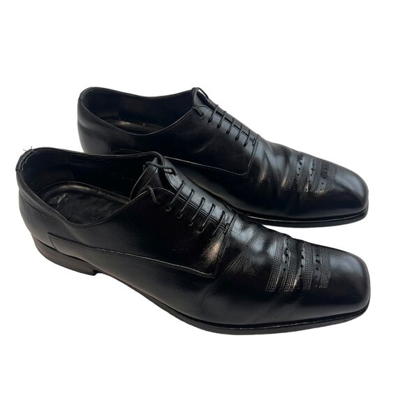 Prada Black Leather Lace Up Square Toe Oxford Shoes Men’s Size 9 2E 2186 Brogue - Picture 1 of 16